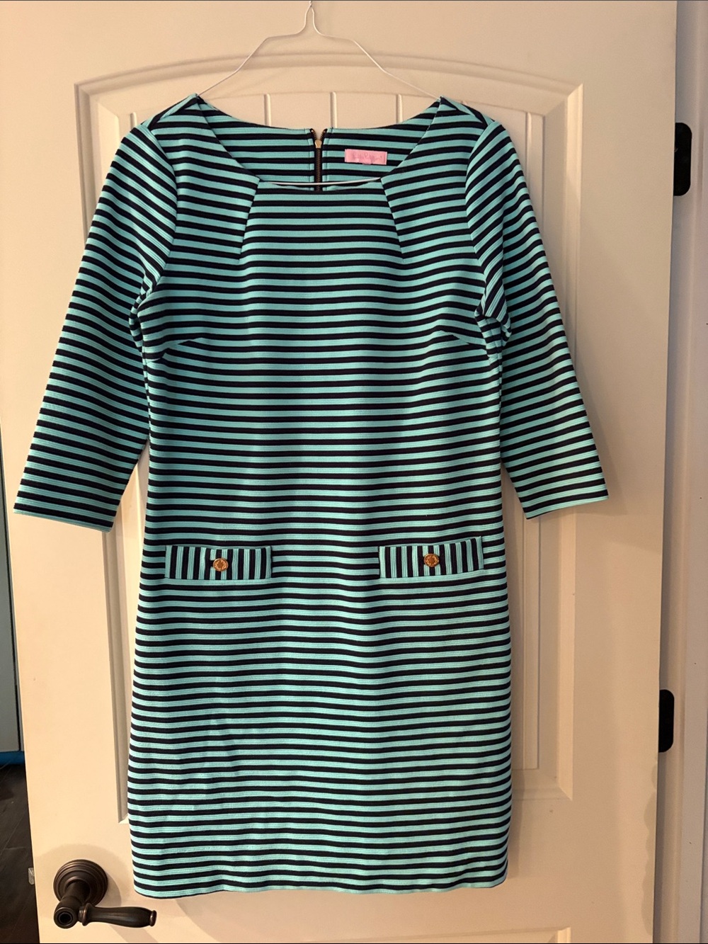Lilly Pulitzer Aqua and Navy Striped Midi Dress